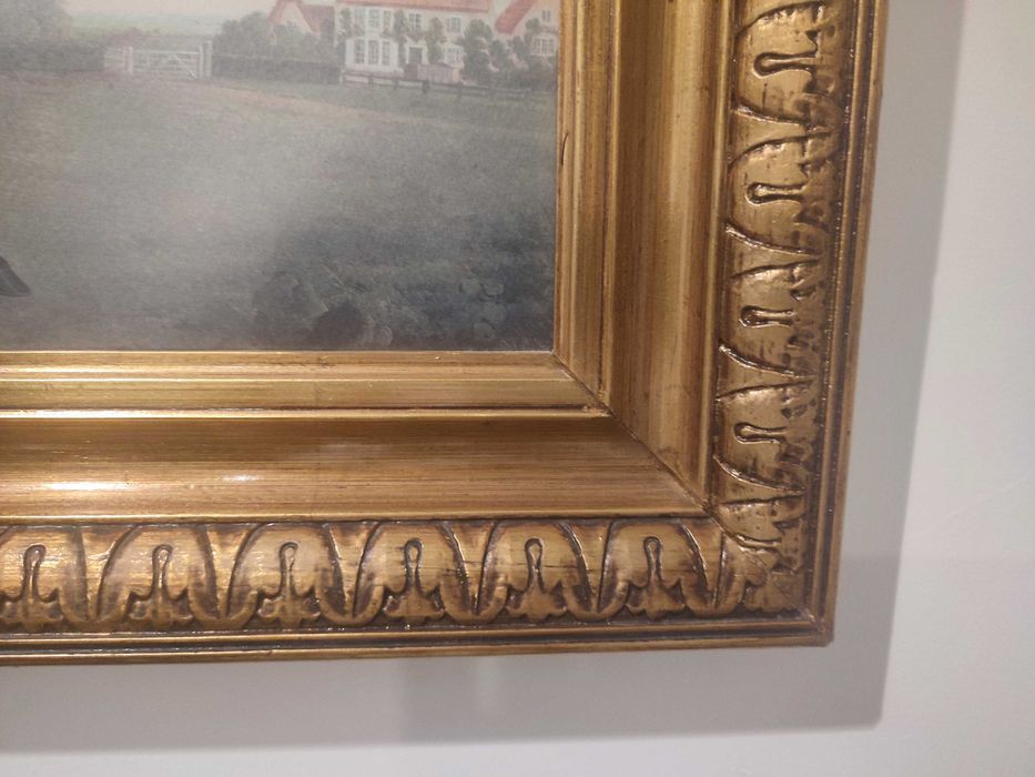 Quadro de cavalos - conjunto de dois quadros moldura dourada