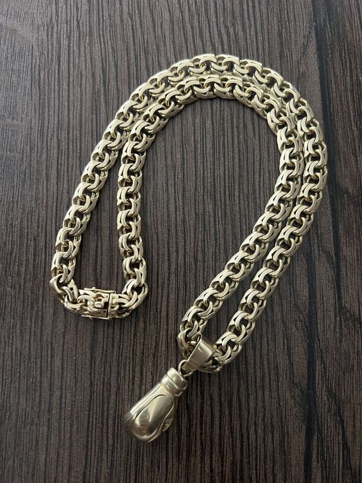 Złoty łańcuszek garibaldi galibardi zawieszka złota rękawica 585