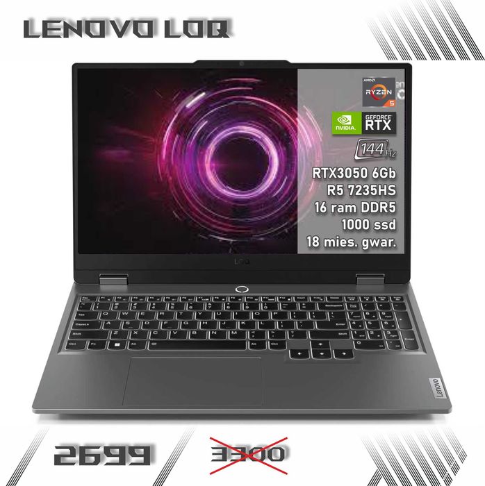 LAPTOP GAMINGOWY Lenovo LOQ RTX 3050 6Gb Ryzen 5 7235HS 144hz