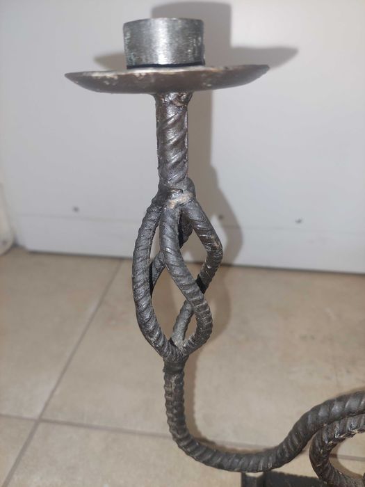 Świecznik, kandelabr, metaloplastyka PRL, Vintage, rękodzieło