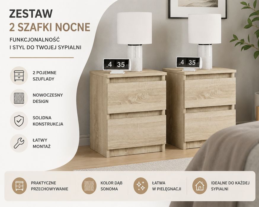 Zestaw nowe szafki nocne komody szafka nocna beż dąb Sonoma hit 2026