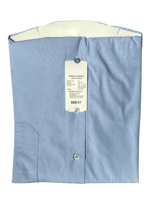 Koszula męska Cosma, krótki rękaw, błękitna, paski rozmiar 4XL
