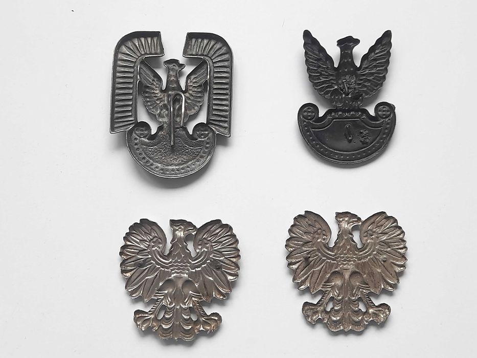 4 orzełki PRL - wojskowe LWP, Lotniczy, Milicja Obywatelska (zestaw)