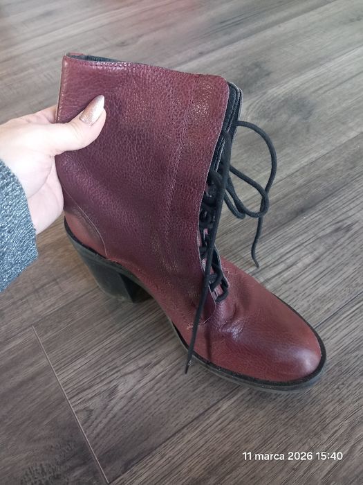 Wysokie botki na słupku burgund polkozaki H&M 37