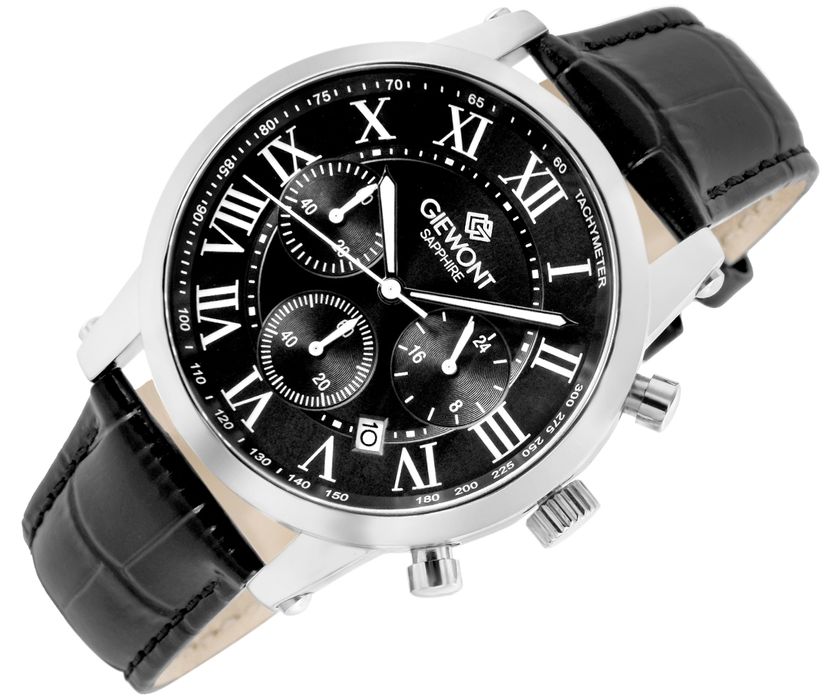 zegarek męski giewont chronograph sapphire srebrno czarny gw6260-a2