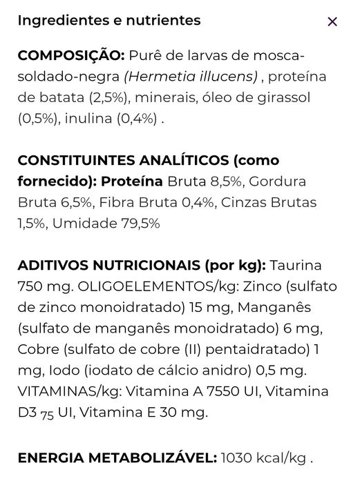 16 x 85g de pate inseto para gato (receita hipoalergénica)
