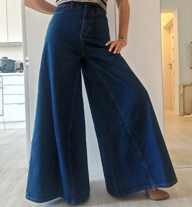 NOWE M 38 2w1 Spódnico Spodnie Baggy Jeansy szerokie Dzwony Szwedy