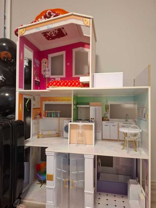 Rainbow High House Ogromny Drewniany Domek dla lalek z wyposażeniem