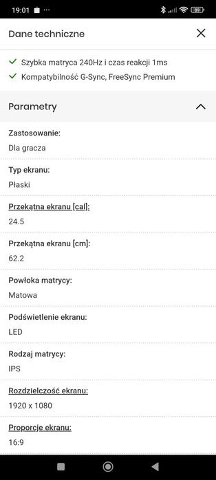 Monitor Samsung 24.5 cala   1080p