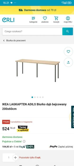 biurko 200 x 60 dąb