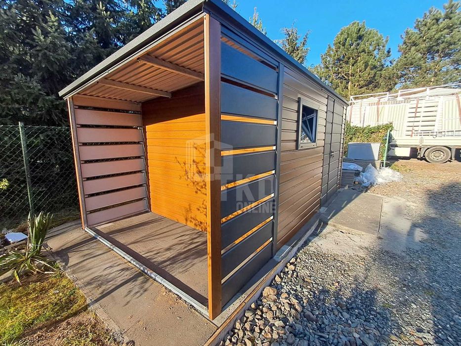 Schowek domek ogrodowy 4x2,5m + wiata 1m brama  okno dach TKD390