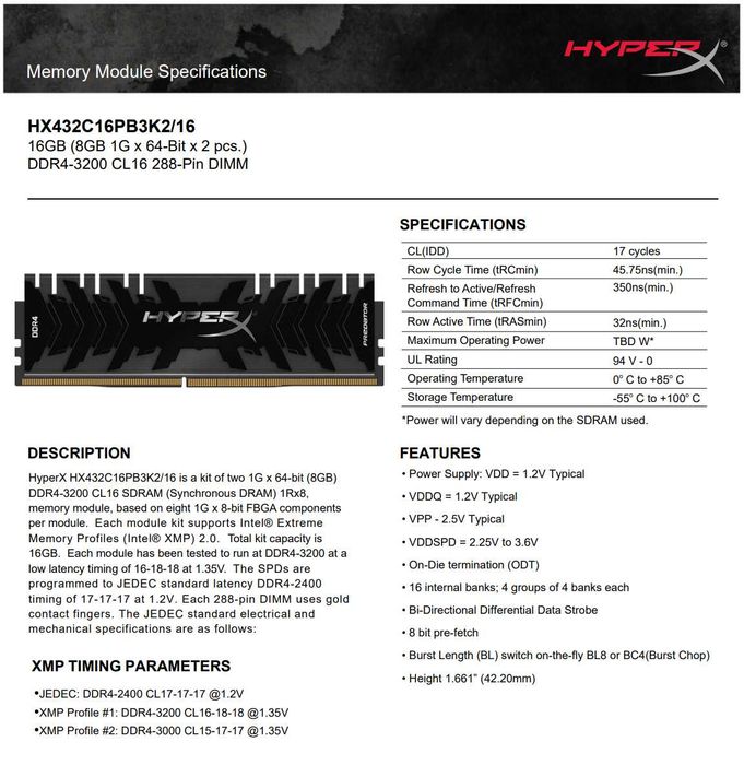 RAM DDR4 32GB (2x16GB) Kingston HyperX Fury 3200Mhz CL16 DIMM pamięć