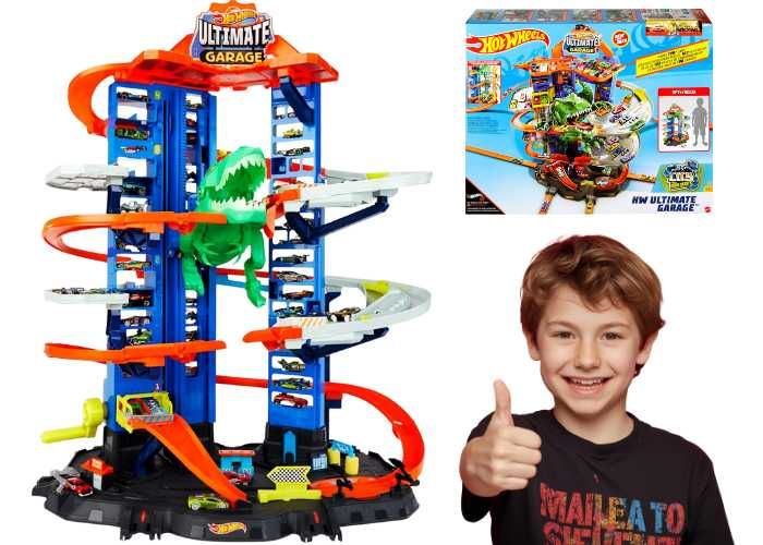 Hot Wheels Mega garaż Atak dinozaura T-Rex Zakręcony tor wyścigowy