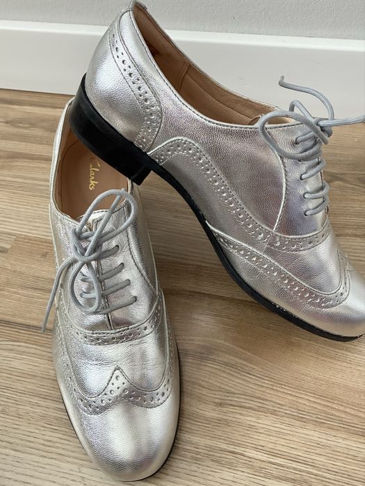Clarks Hamble Oak srebrne oksfordki 39,5 | skóra naturalna | nowe