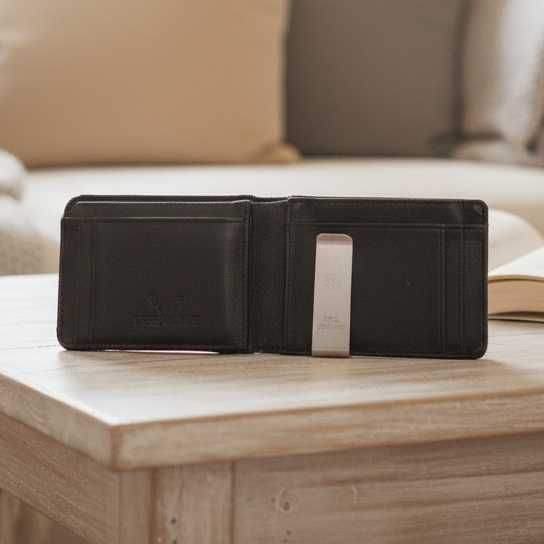 Portfel skórzany slim wallet RFID money clip black minimalist classic
