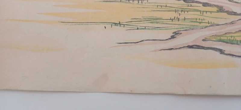 Xilogravura japonesa original de Yoshimi Rogetsu  Paisagem rural Período Meiji (1867–1912)