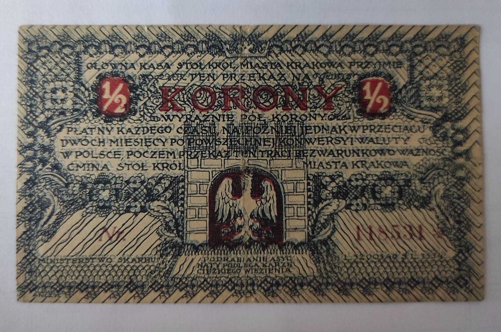 1/2 korony notgeld Kraków 1919 banknot zastępczy - seria 118531