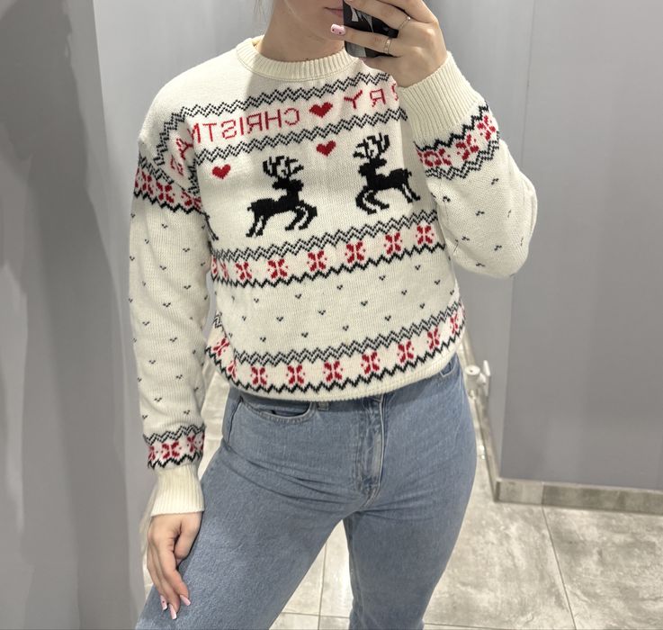 Sweter świąteczny S napisy biały