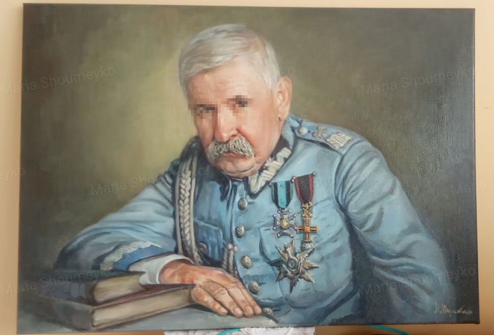 Portret w mundurze, olej na płótnie. Portret ojca, dziadka na prezent.