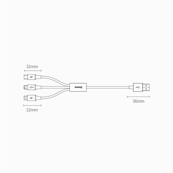 Baseus 3w1 kabel USB - Lightning / USB C / micro USB 3,5A 1,5m Biały