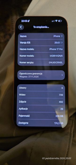 iPhone 17 Pro 256 GB – Stan Idealny – Gwarancja producenta do 27.11.2026 r.