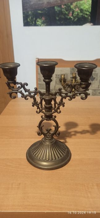 Świecznik potrójny z mosiądzu