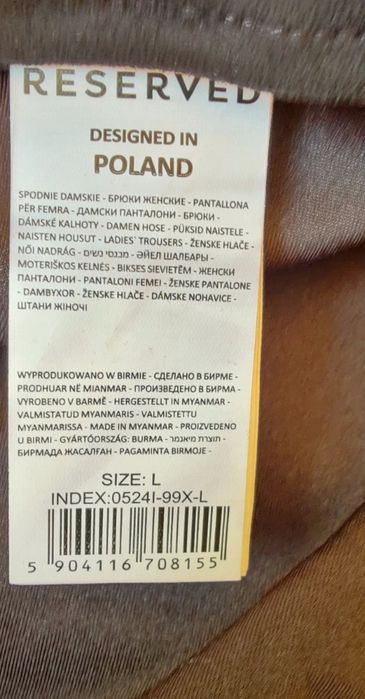 Damskie welurowe spodnie rozmiar L