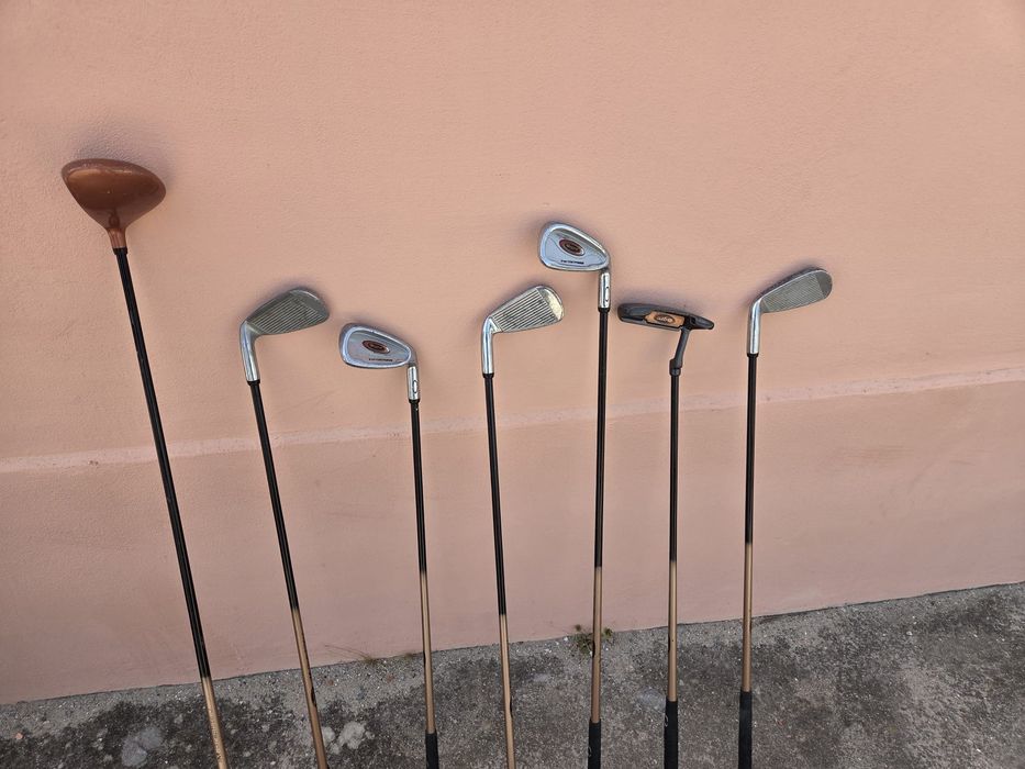 Carrinho de golf com tacos