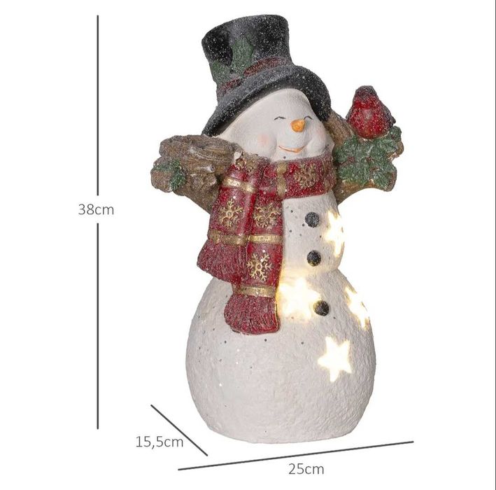 Figurka świąteczna 38 cm bałwanek z ptaszkami LED dekoracja