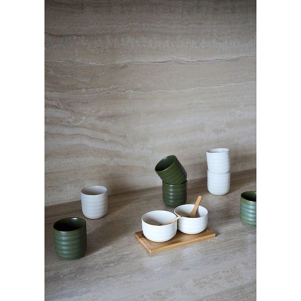 Zestaw do serwowania przekąsek, kamionka/bambus, 0,17 l, 17,5 x 9 x 6