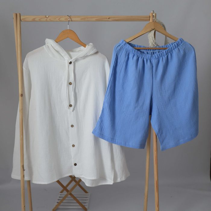 Чоловіча пляжна біла туніка + шорти, одяг з бавовни