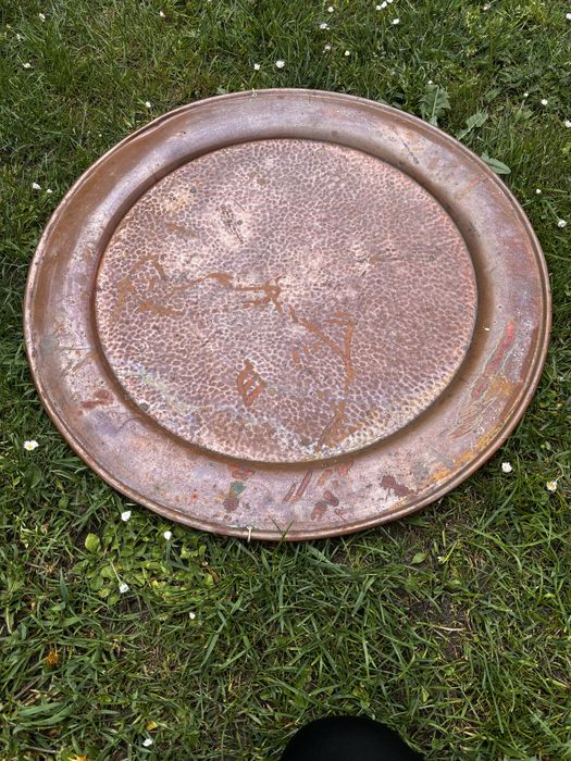 Duzy miedziany talerz, taca, obraz. 60 cm