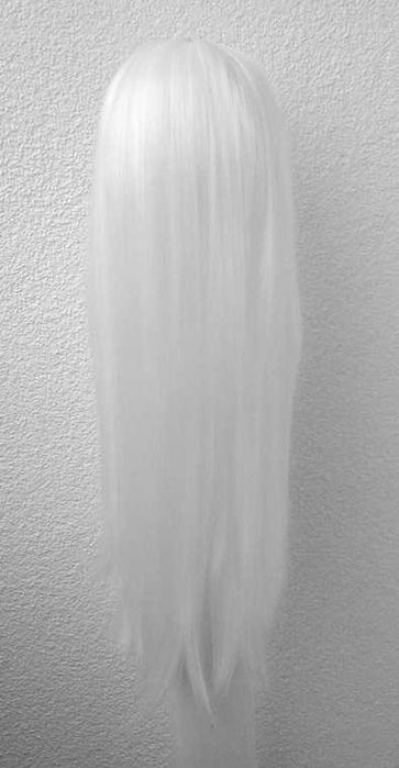 Biała długa prosta peruka z przedziałkiem cosplay wig bez grzywki