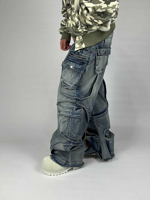Джинси cargo jeans baggy faded archive opium широкі карго сині джынсы