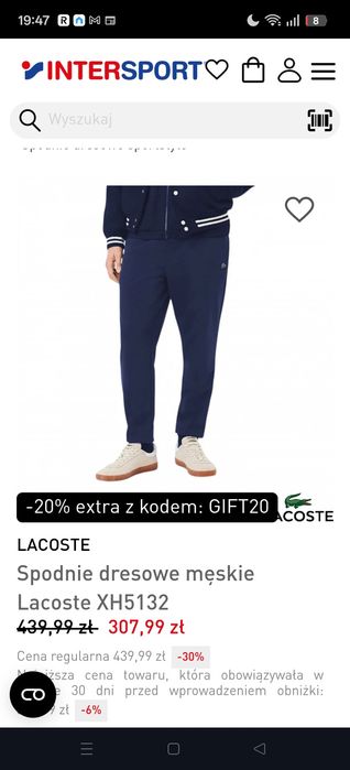 Lacoste spodnie dresowe oryginały