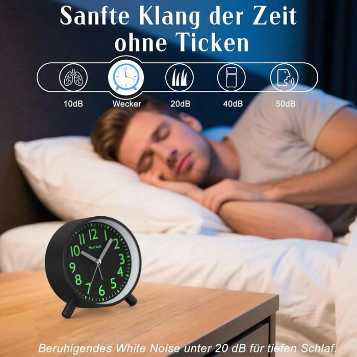 Аналоговый безшумний  + будильник SOCICO, круглый ретро-металлический
