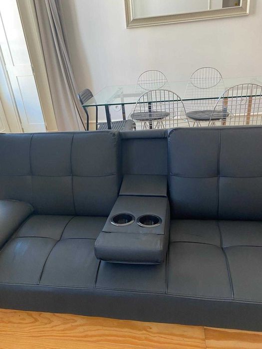 Sofá-cama preto 3 lugares pele sintética NOVO