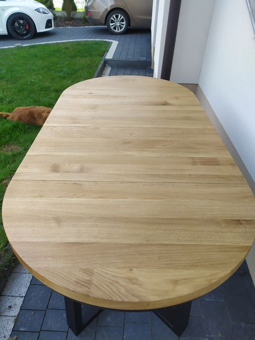 Okrągły  dębowy 90sr + 50 wkładka  rozkładany stół loft lity dąb