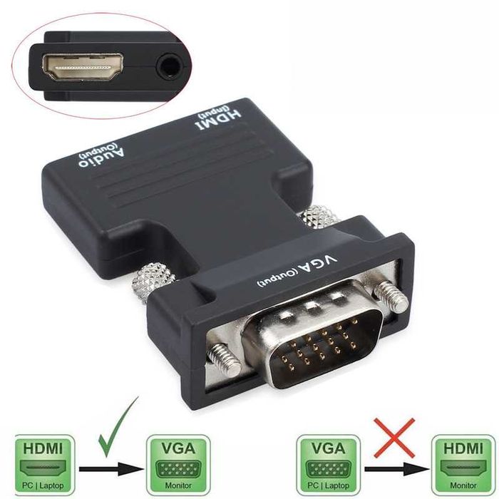 НОВЫЙ Переходник HDMI to VGA Converter HD + шнур Audio Cable 3,5 mm