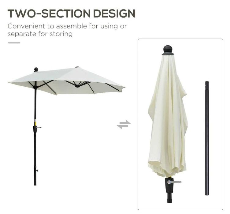 Parasol Przyścienny na Balkon Taras 2x1.9m Półokrągły z Korbą