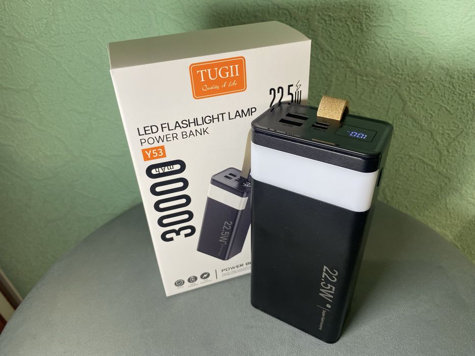 Павербанк 30000 mAh 22.5W / Повербанк з LED лампою та дисплеєм