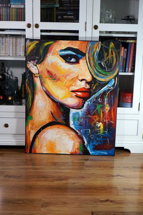 Ręcznie malowany duży obraz olejny portret pięknej kobiety nowoczesny