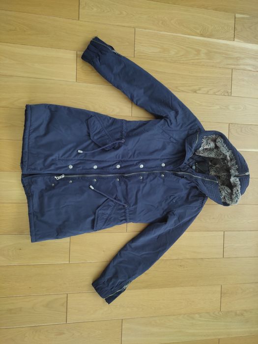 długa kurtka parka z kapturem 34/ 36 XS/S