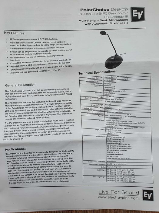 Микрофон Electro-voice PolarChoice Desktop 18
