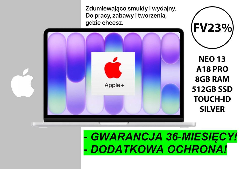 NOWY Apple MacBook NEO 13 8GB 512GB Silver Touch-ID CARE+ GWARANCJA 3-LATA! FV23%