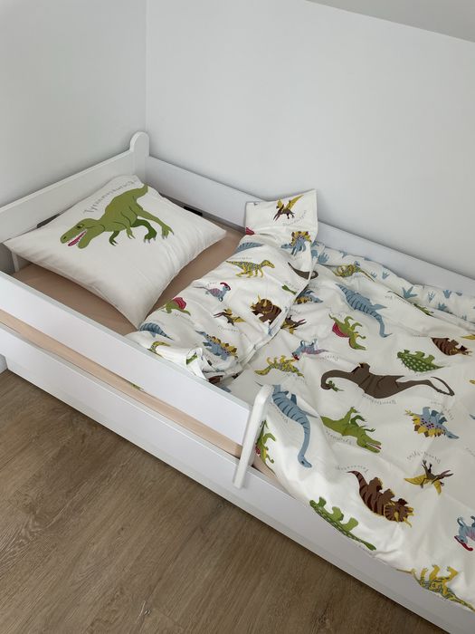 Lóżko dziecięce z barierką, szufladą i materacem białe 165x84 cm