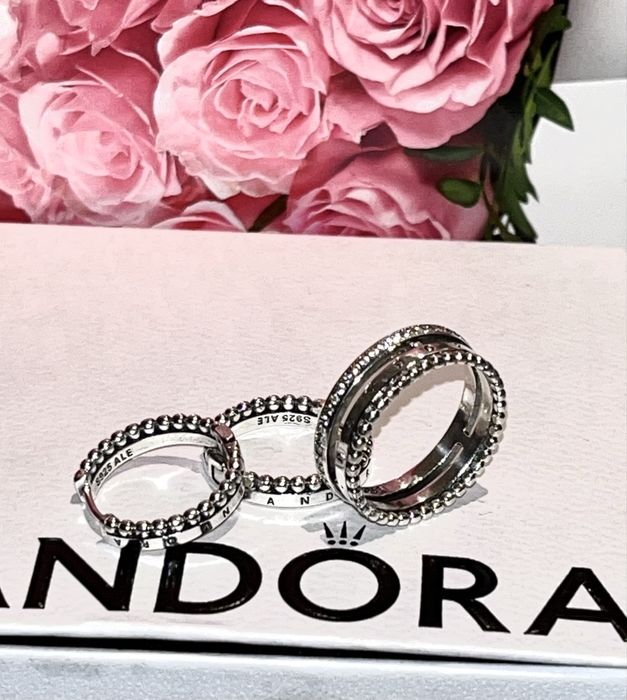 Pandora kolczyki kółka z koralikami srebro 925 pierścionek