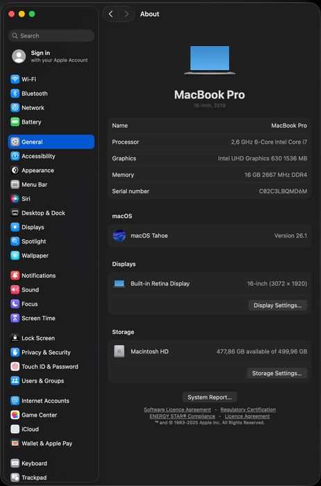 MacBook Pro 16” 2019 – i7 • 16GB RAM • 500GB SSD – Excelente estado
