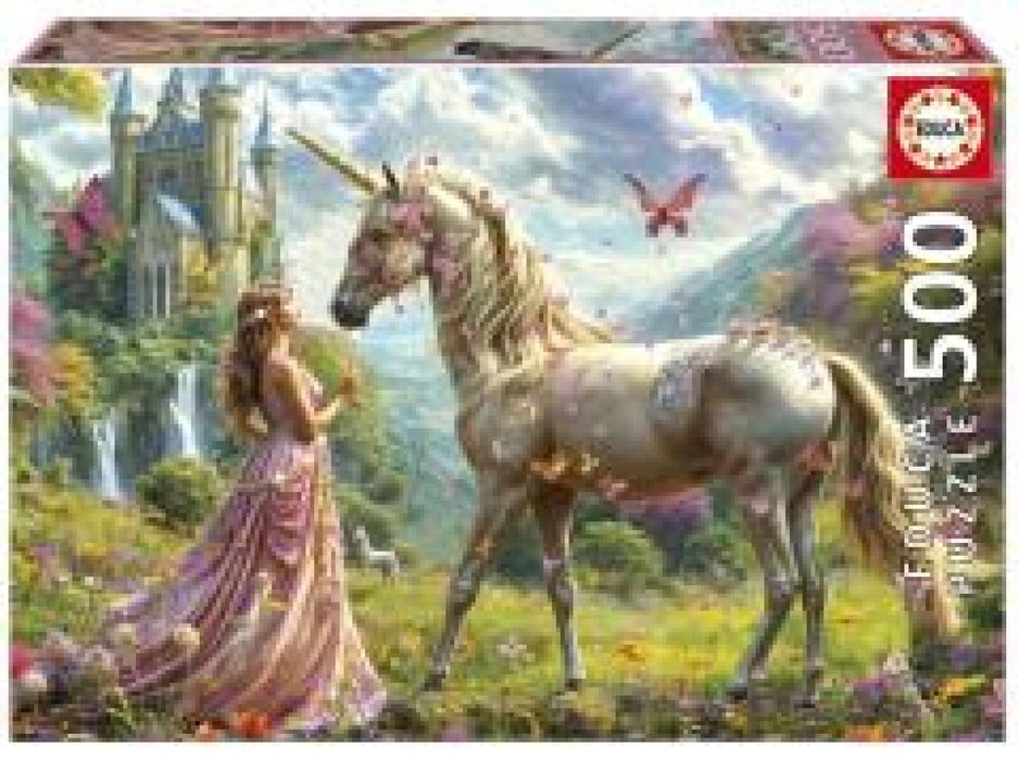 Puzzle 500 Wróżka, jednorożec i motyl pudełko,233x339 mm