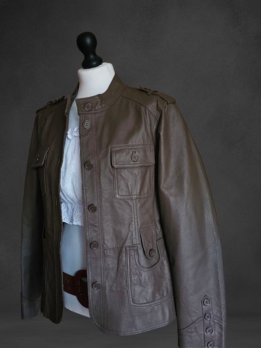 Leather Jacket Vintage y2k  military nude Brown grunge blezer swag 00s